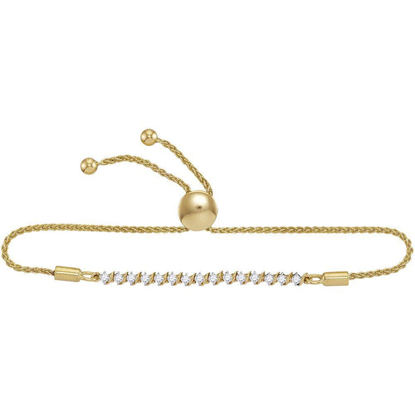 10K Yellow Gold Round Pave-set Diamond Single Row Bolo Bracelet 1/2 Cttw