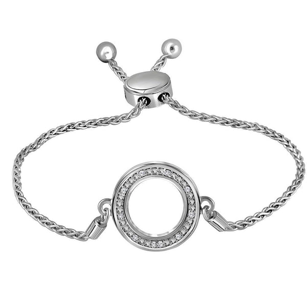 Sterling Silver Diamond Circle Shape Bolo Bracelet 1/20 Cttw