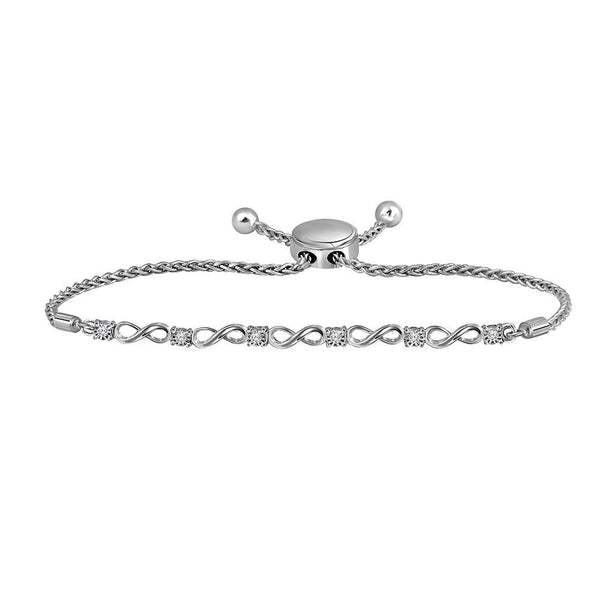 Sterling Silver Diamond Infinity Bolo Bracelet 1/12 Cttw