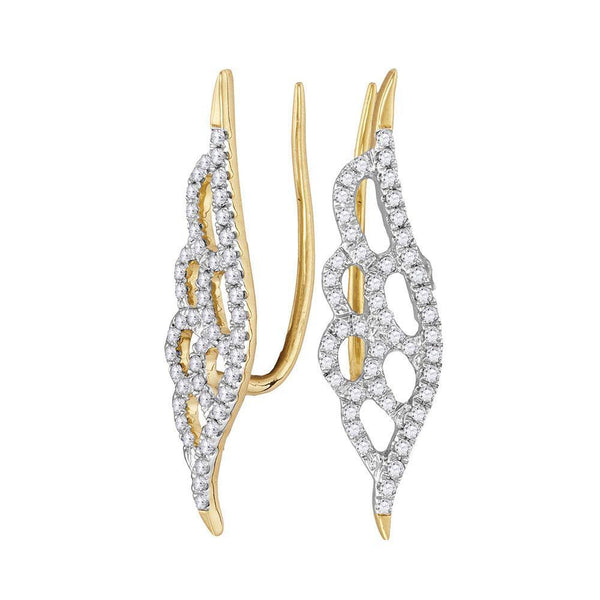 10K Yellow Gold Round Diamond Winged Climber Earrings 1/3 Cttw - Gold Americas