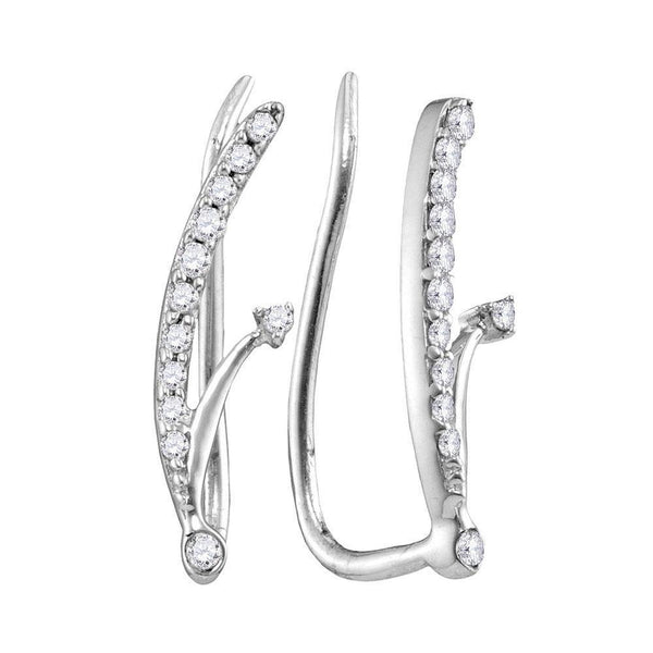 10K White Gold Round Diamond Curved Climber Earrings 1/10 Cttw - Gold Americas