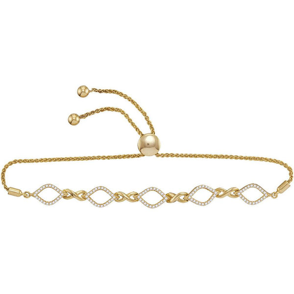 10K Yellow Gold Diamond Infinity Oval Bolo Bracelet 1/4 Cttw