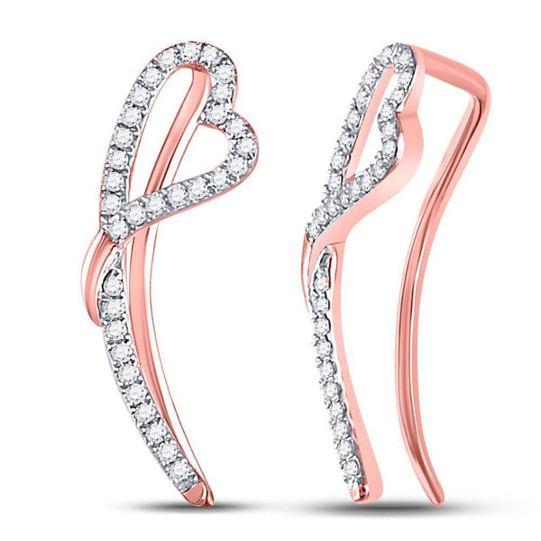 10K Rose Gold Round Diamond Heart Climber Earrings 1/5 Cttw - Gold Americas