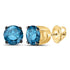 14K Yellow Gold Round Blue Color Enhanced Diamond Solitaire Earrings 1.00 Cttw