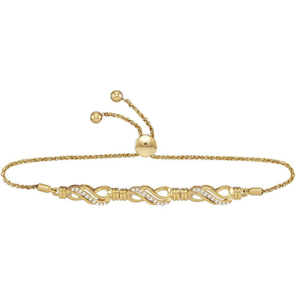 10K Yellow Gold Diamond Crossover Bolo Bracelet 1/6 Cttw
