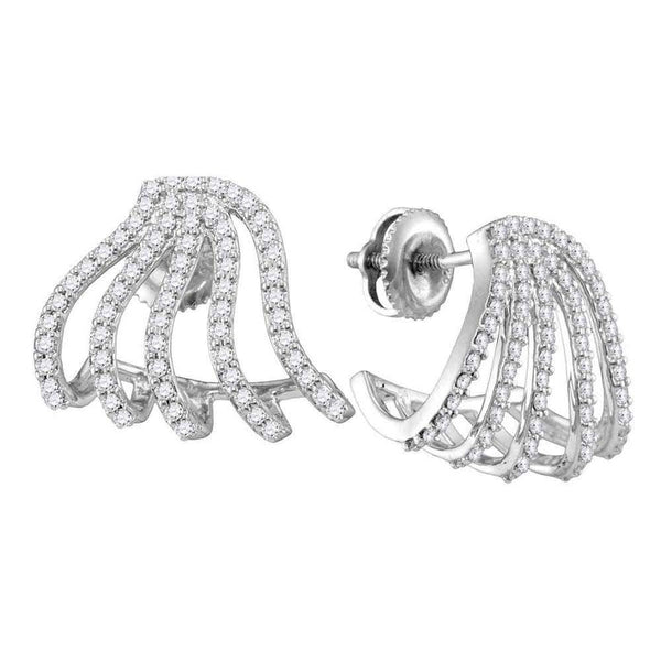 10K White Gold Round Diamond Lobe Half Hoop Earrings 5/8 Cttw - Gold Americas