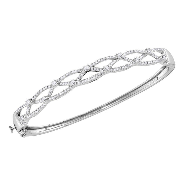 10K White Gold Diamond Woven Strand Bangle Bracelet 1-1/4 Cttw - Gold Americas