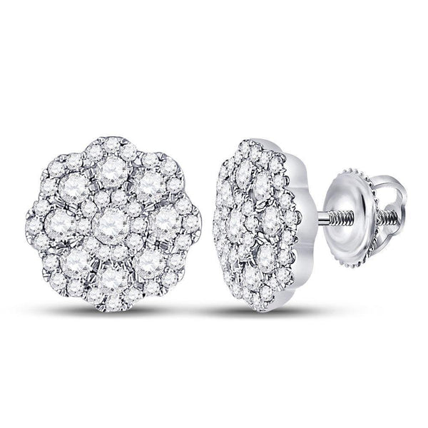 14K White Gold Round Diamond Cluster Screwback Earrings 3/4 Cttw - Gold Americas