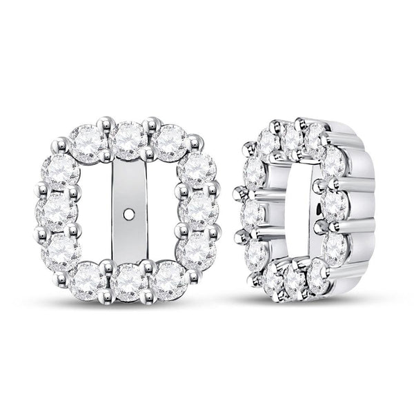 14K White Gold Round Diamond Square Frame Jacket Earrings Enhancer 3/4 Cttw