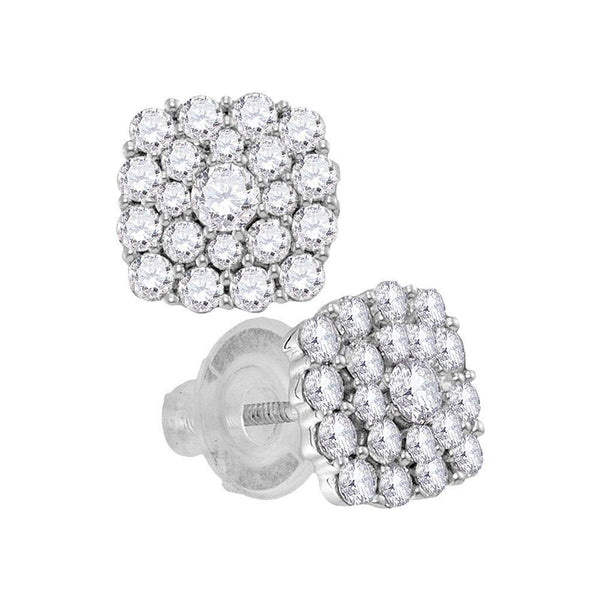 14K White Gold Round Diamond Cluster Earrings 1.00 Cttw - Gold Americas