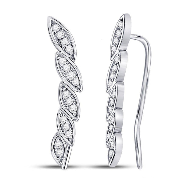 14K White Gold Round Diamond Marquise-shape Climber Earrings 1/4 Cttw - Gold Americas
