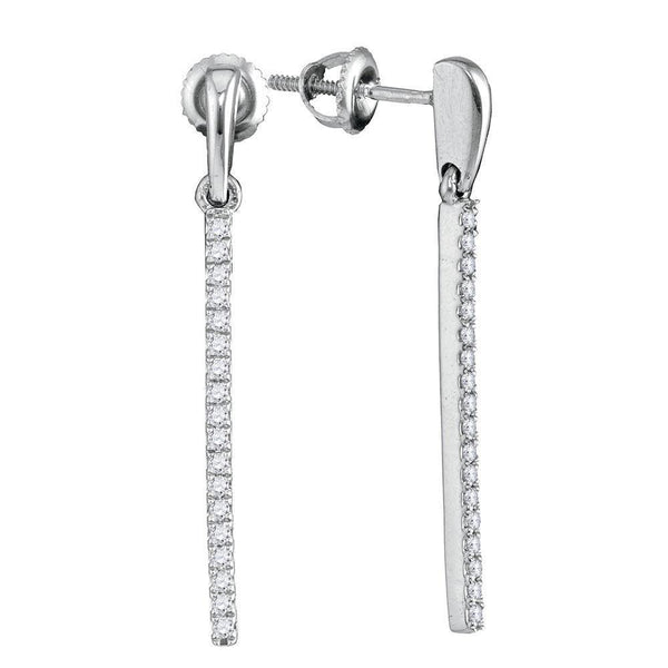 10K White Gold Round Diamond Vertical Drop Dangle Earrings 1/5 Cttw - Gold Americas