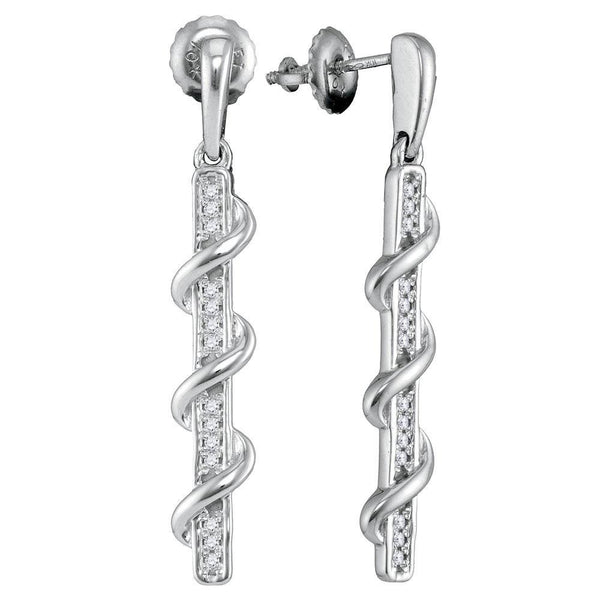 10K White Gold Round Diamond Wrapped Stick Dangle Earrings 1/10 Cttw - Gold Americas