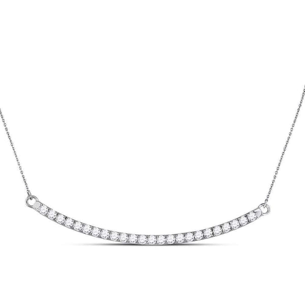 14K White Gold Womens Round Diamond Curved Single Row Bar Necklace 1.00 Cttw