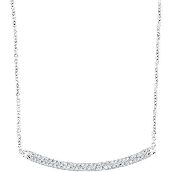 10K Women's White Gold Round Diamond Curved Bar Pendant Necklace