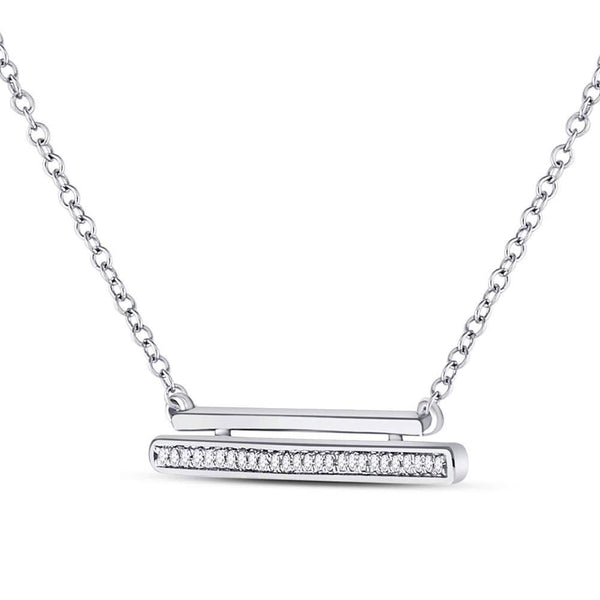 10K White Gold Womens Round Diamond Double Horizontal Bar Necklace 1/12 Cttw