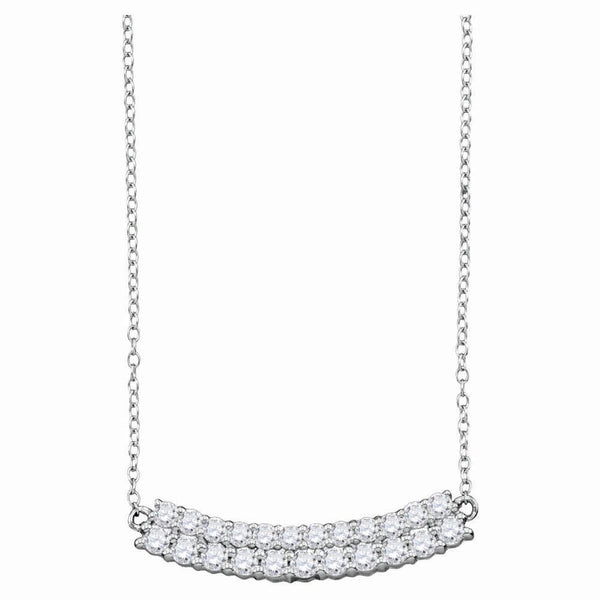 14K White Gold Womens Round Diamond Curved Double Row Bar Necklace 1.00 Cttw