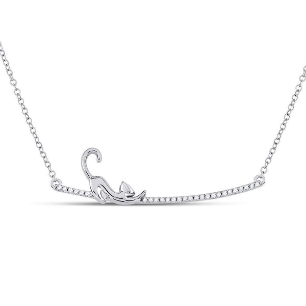 Womens Diamond Kitty Cat Bar Pendant