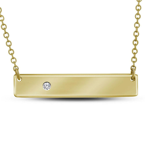 10K Yellow Gold Womens Round Diamond Rectangle Bar Necklace .02 Cttw