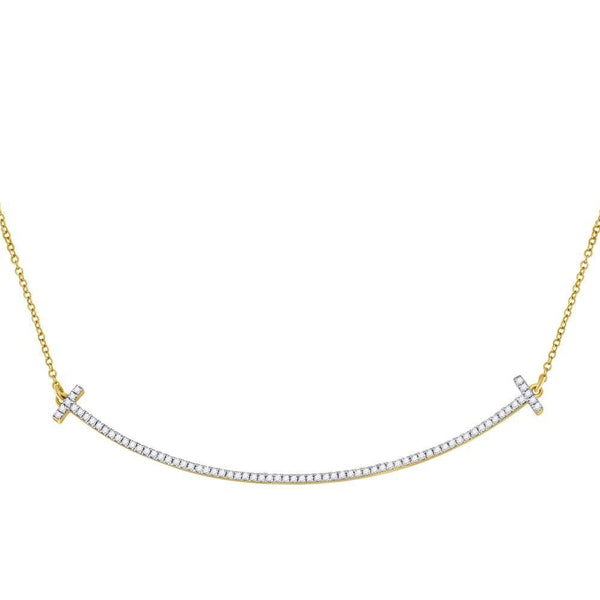 10K Yellow Gold Womens Round Diamond Curved Bar Necklace 1/3 Cttw