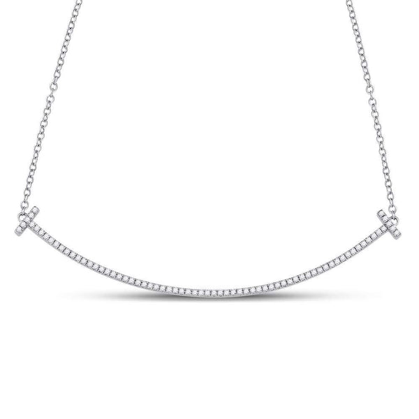 10K White Gold Womens Round Diamond Curved Bar Necklace 1/3 Cttw