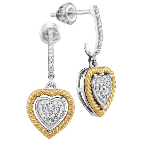 10K Two-tone Gold Round Diamond Rope Heart Dangle Earrings 1/8 Cttw - Gold Americas