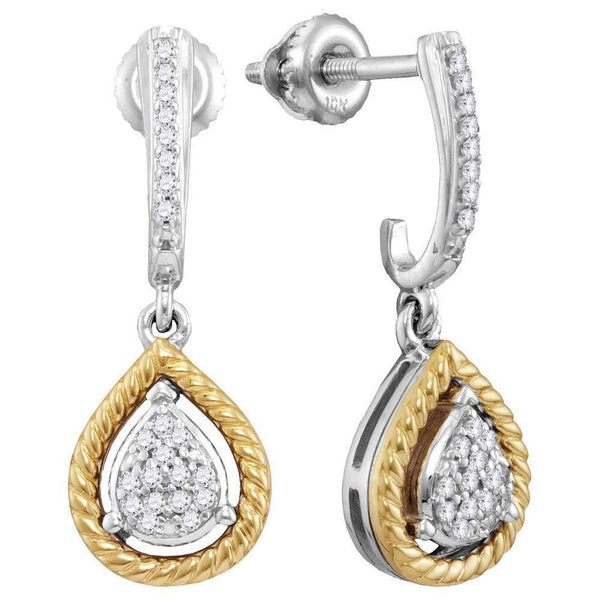 10K Two-tone Gold Round Diamond Teardrop Dangle Earrings 1/8 Cttw - Gold Americas