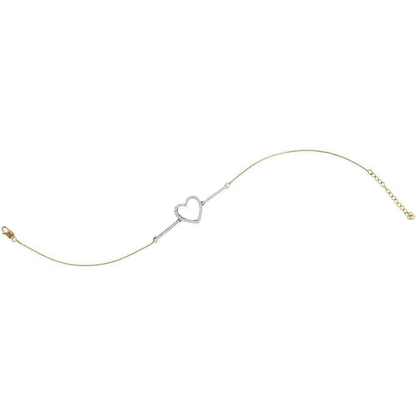 10K Yellow Gold Diamond Heart Chain Bracelet 1/5 Cttw