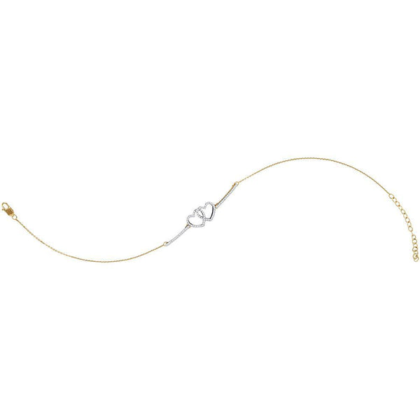10K Yellow Gold Diamond Double Linked Heart Bracelet 1/5 Cttw