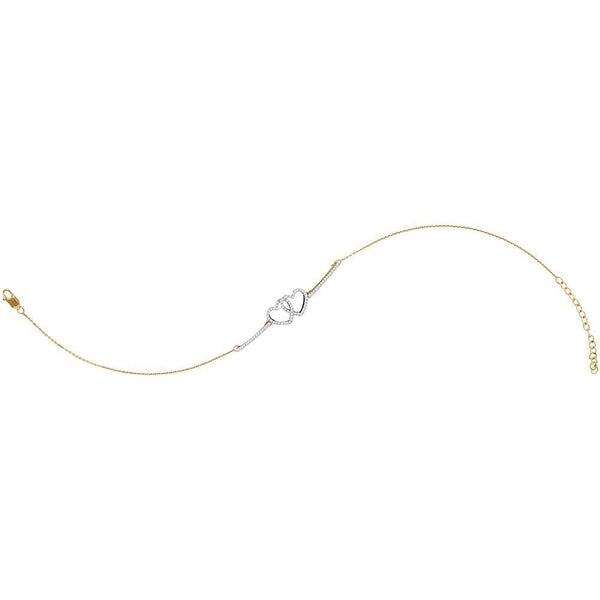 10K Yellow Gold Diamond Double Linked Heart Bracelet 1/5 Cttw