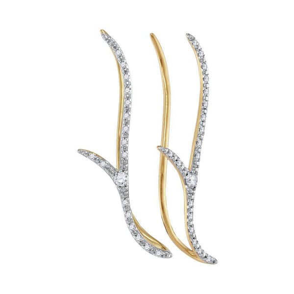 10K Yellow Gold Round Diamond Slender Climber Earrings 1/5 Cttw - Gold Americas