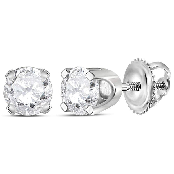 14K White Gold Unisex Round Diamond Solitaire Stud Earrings 1/2 Cttw - Gold Americas