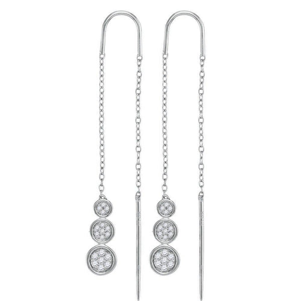 10K White Gold Round Diamond Triple Circle Cluster Threader Earrings 1/4 Cttw - Gold Americas