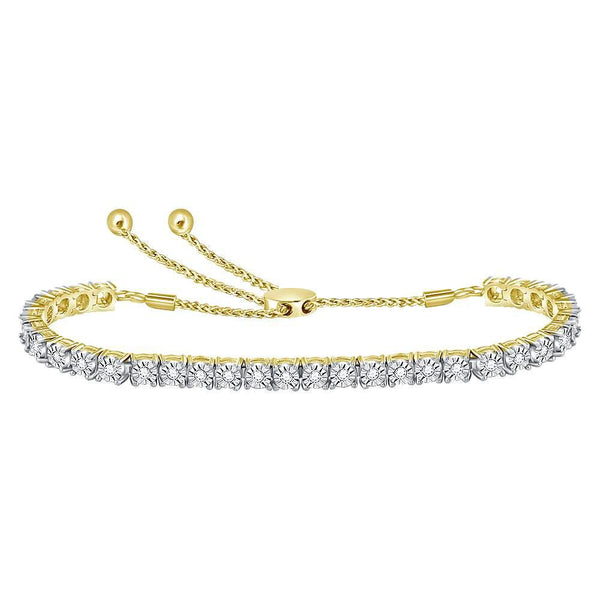 10K Yellow Gold Diamond Studded Bolo Bracelet 1/2 Cttw