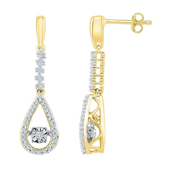 10K Yellow Gold Round Diamond Moving Twinkle Teardrop Dangle Earrings 1/5 Cttw - Gold Americas