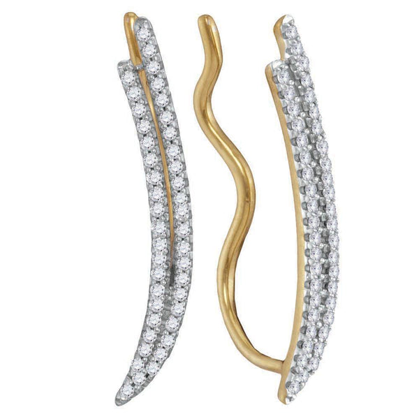 10K Yellow Gold Round Diamond Double Two Row Climber Earrings 1/4 Cttw - Gold Americas
