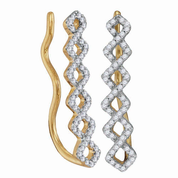 10K Yellow Gold Round Diamond Symmetrical Climber Earrings 1/4 Cttw - Gold Americas