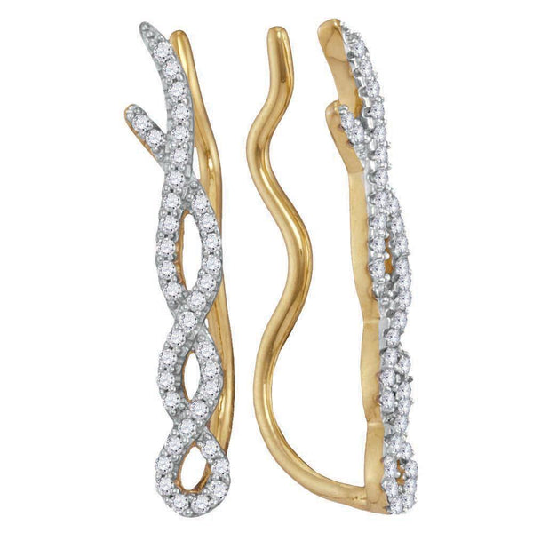 10K Yellow Gold Round Diamond Twist Woven Climber Earrings 1/4 Cttw - Gold Americas