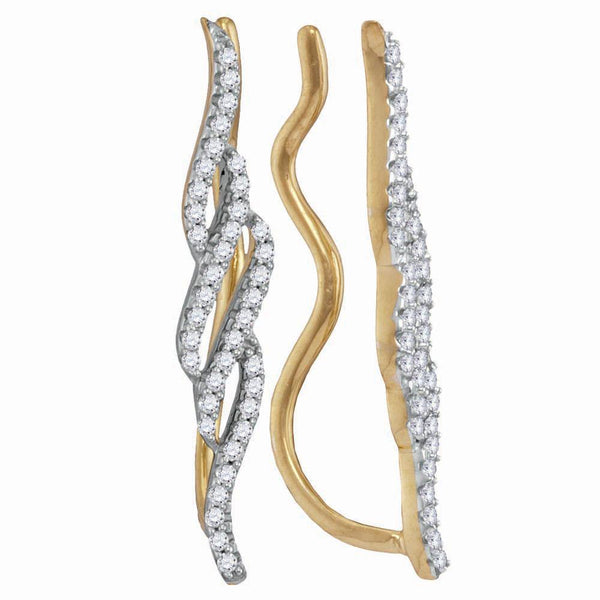 10K Yellow Gold Round Diamond Vertical Twist Climber Earrings 1/4 Cttw - Gold Americas