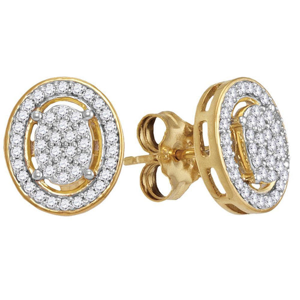 10K Yellow Gold Round Diamond Oval Framed Cluster Screwback Earrings 1/4 Cttw - Gold Americas
