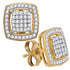 10K Yellow Gold Round Diamond Square Frame Cluster Earrings 1/3 Cttw - Gold Americas
