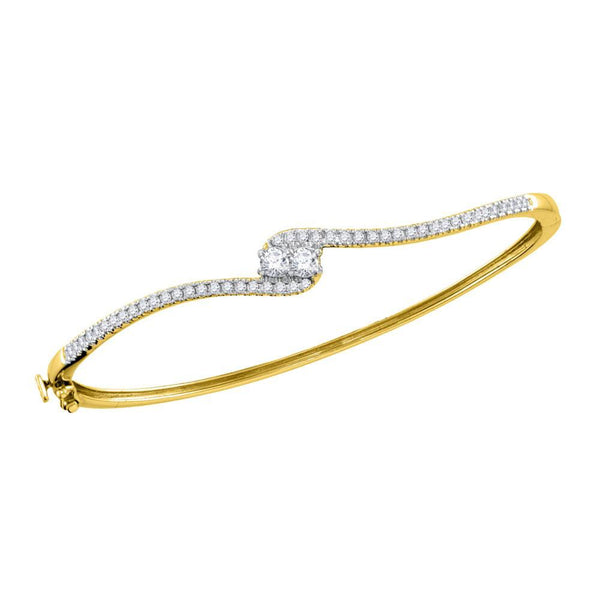 14K Yellow Gold Diamond 2-stone Bypass Bangle Bracelet 3/4 Cttw