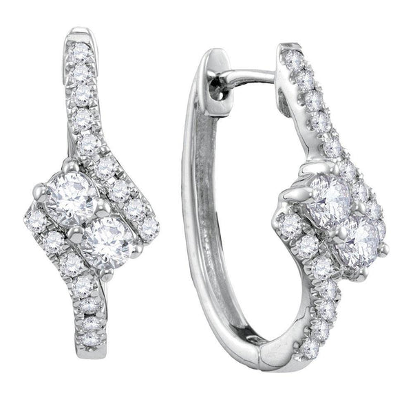 14K White Gold Round Diamond 2-stone Hearts Together Bypass Hoop Earrings 1/2 Cttw - Gold Americas