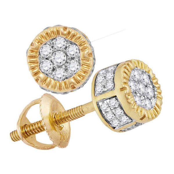 10K Yellow Gold Mens Round Diamond 3D Circle Cluster Stud Earrings 1/4 Cttw - Gold Americas