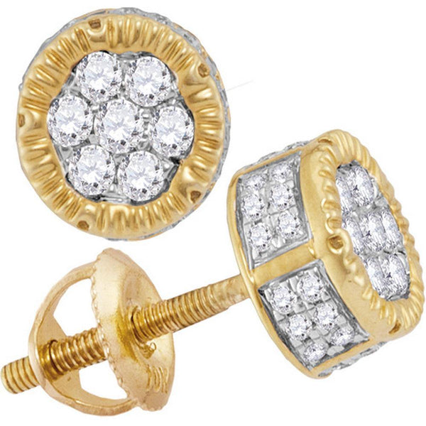 10K Yellow Gold Mens Round Diamond 3D Circle Cluster Stud Earrings 1/2 Cttw - Gold Americas