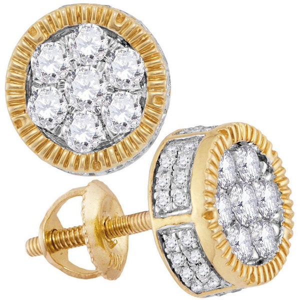 10K Yellow Gold Mens Mens Unisex Round Diamond Cluster Milgrain Earrings 7/8 Cttw - Gold Americas