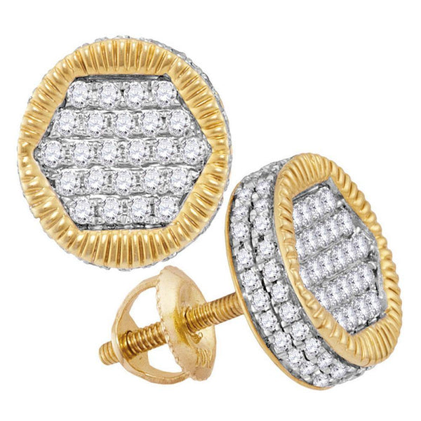 10K Yellow Gold Mens Round Diamond 3D Circle Cluster Stud Earrings 3/4 Cttw - Gold Americas