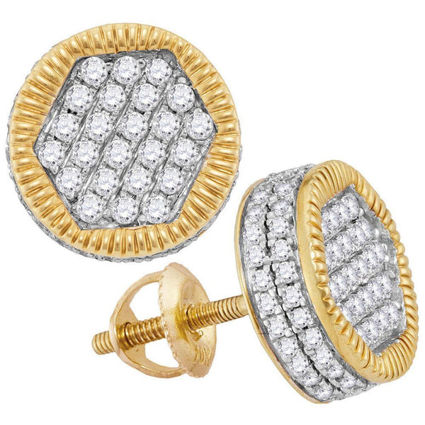 10K Yellow Gold Mens Round Diamond Circle 3D Cluster Stud Earrings 1.00 Cttw - Gold Americas