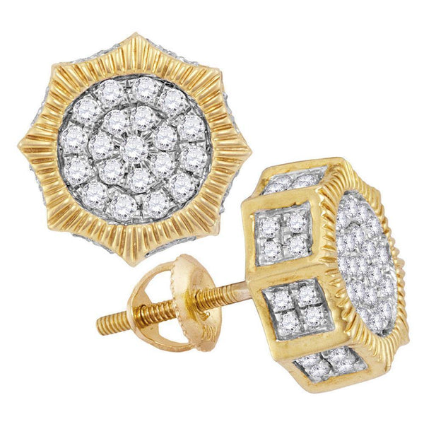 10K Yellow Gold Mens Round Diamond Starburst 3D Cluster Stud Earrings 3/4 Cttw - Gold Americas
