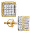 10K Yellow Gold Mens Round Diamond Square 3D Cluster Stud Earrings 3/4 Cttw - Gold Americas